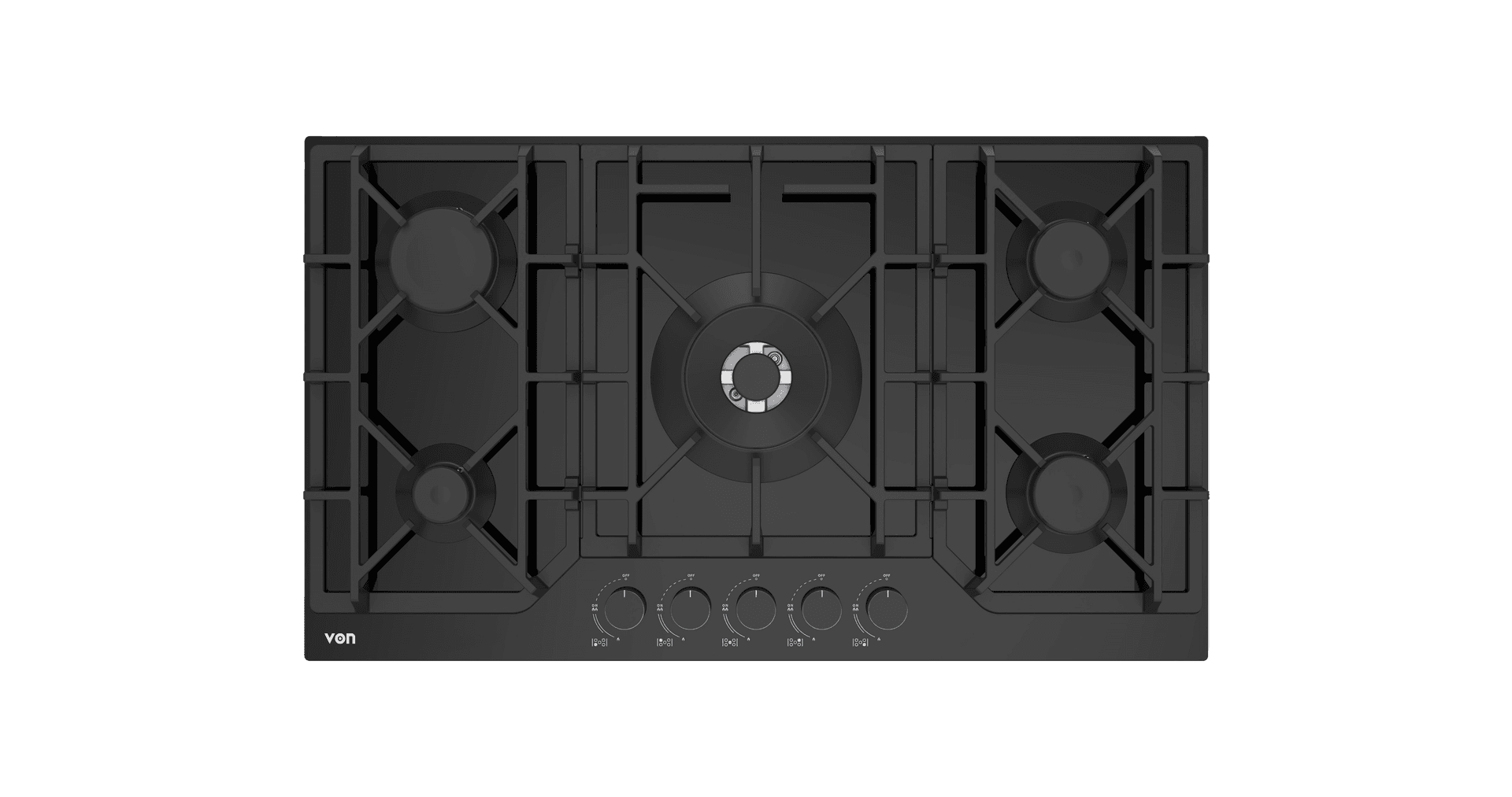 VON VHB86535WFCK Built In Hob, 5 Gas With WOK, 90CM Black Glass