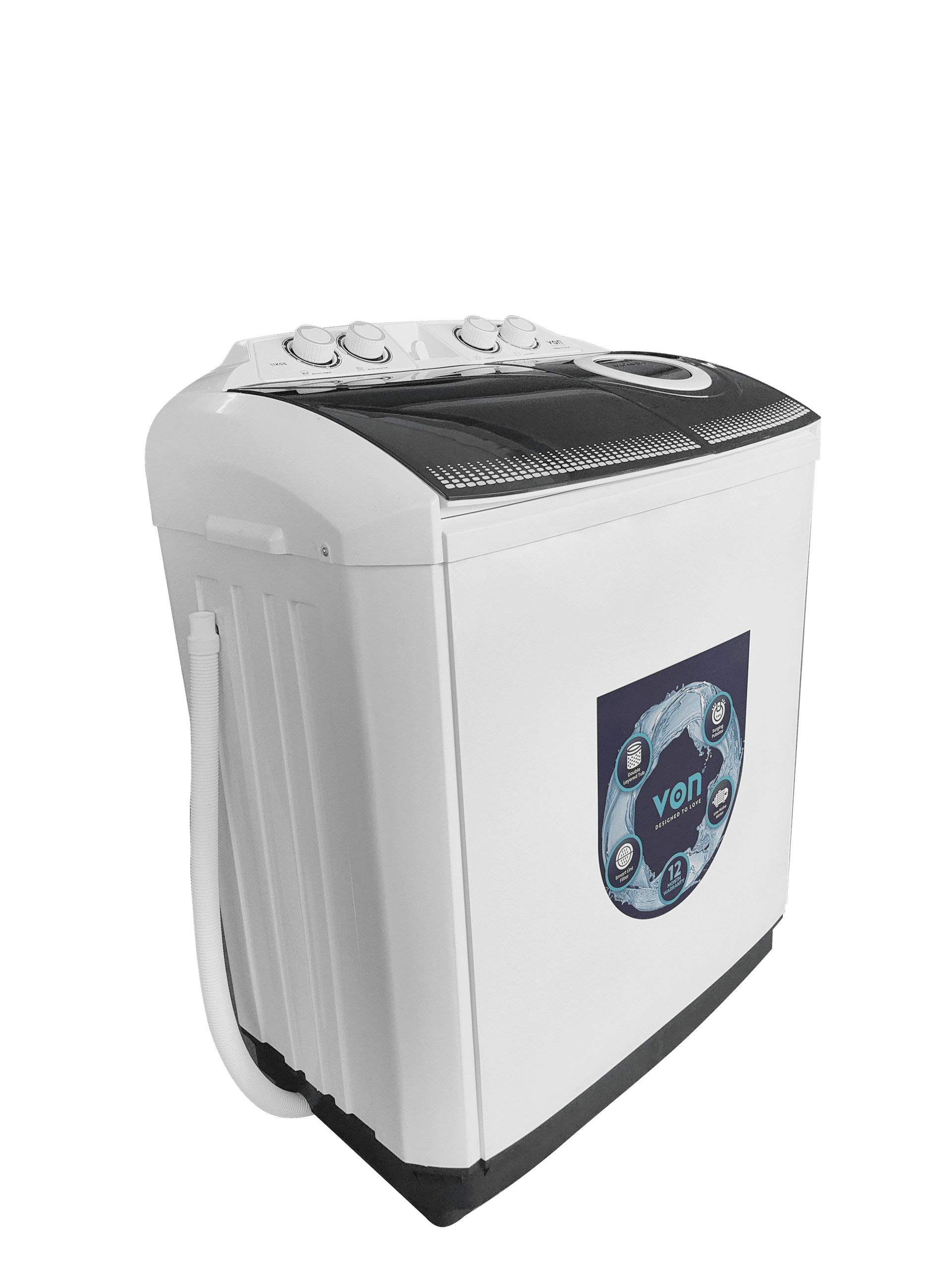 VON VWM-11TALK Twin Tub Washing Machine 11KG - Black
