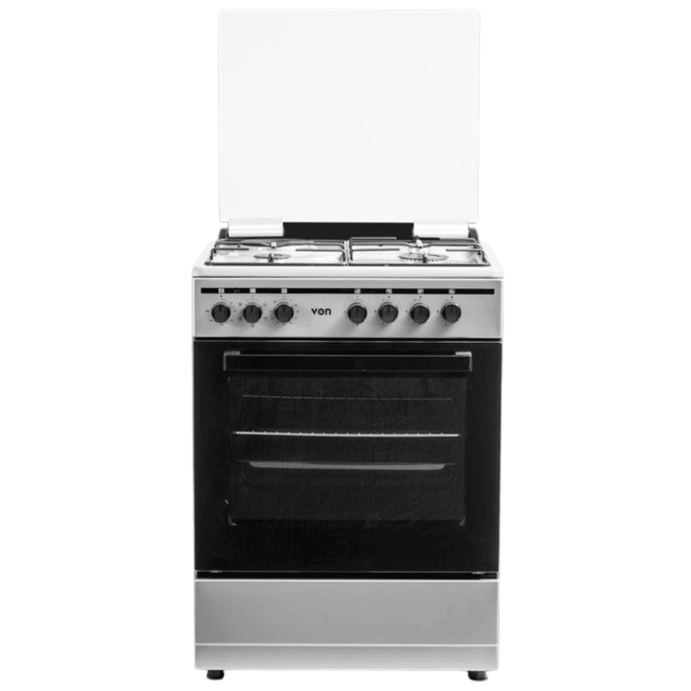 Freestanding Cooker – 4 Gas Burners + Electric Oven, Cast Iron Pan Support, Flame Failure Device