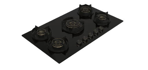 Built In Hob, 5 Gas With 3 WOK, 90CM Black Glass