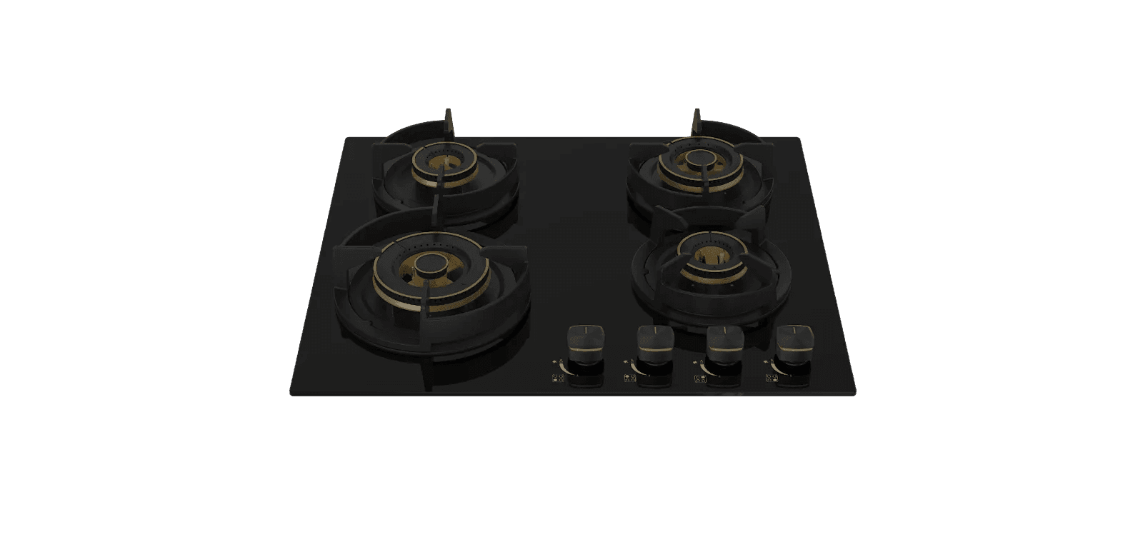 Built In Hob, 4Gas With 2 WOK, 60M Black Glass