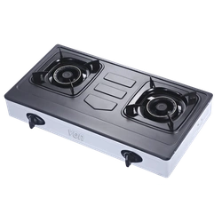 VON VCT2TRGY 2-Burner Gas Table Top Cooker – Teflon Coated, Straight Dual Burners