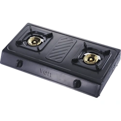 VON VCT2BWGT 2-Burner Table Top Gas Cooker – Brass Spiral Burners, Enamel Pan Support